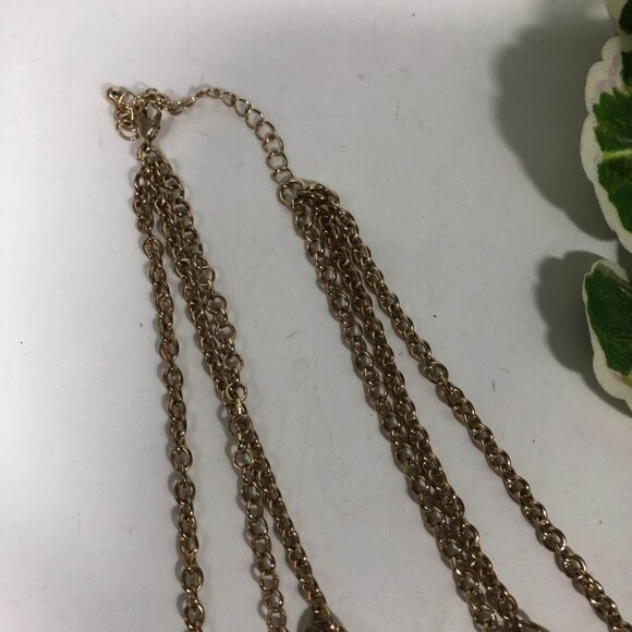 Multilayer Gold Chain Necklace Faux Pearl Crystal Beads Pink Accents Elegant - Picture 5 of 5